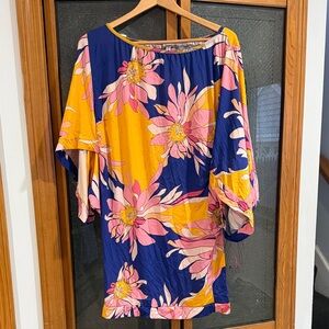 Trina Turk Navy Blue, Yellow & Pink Floral Swim Coverup